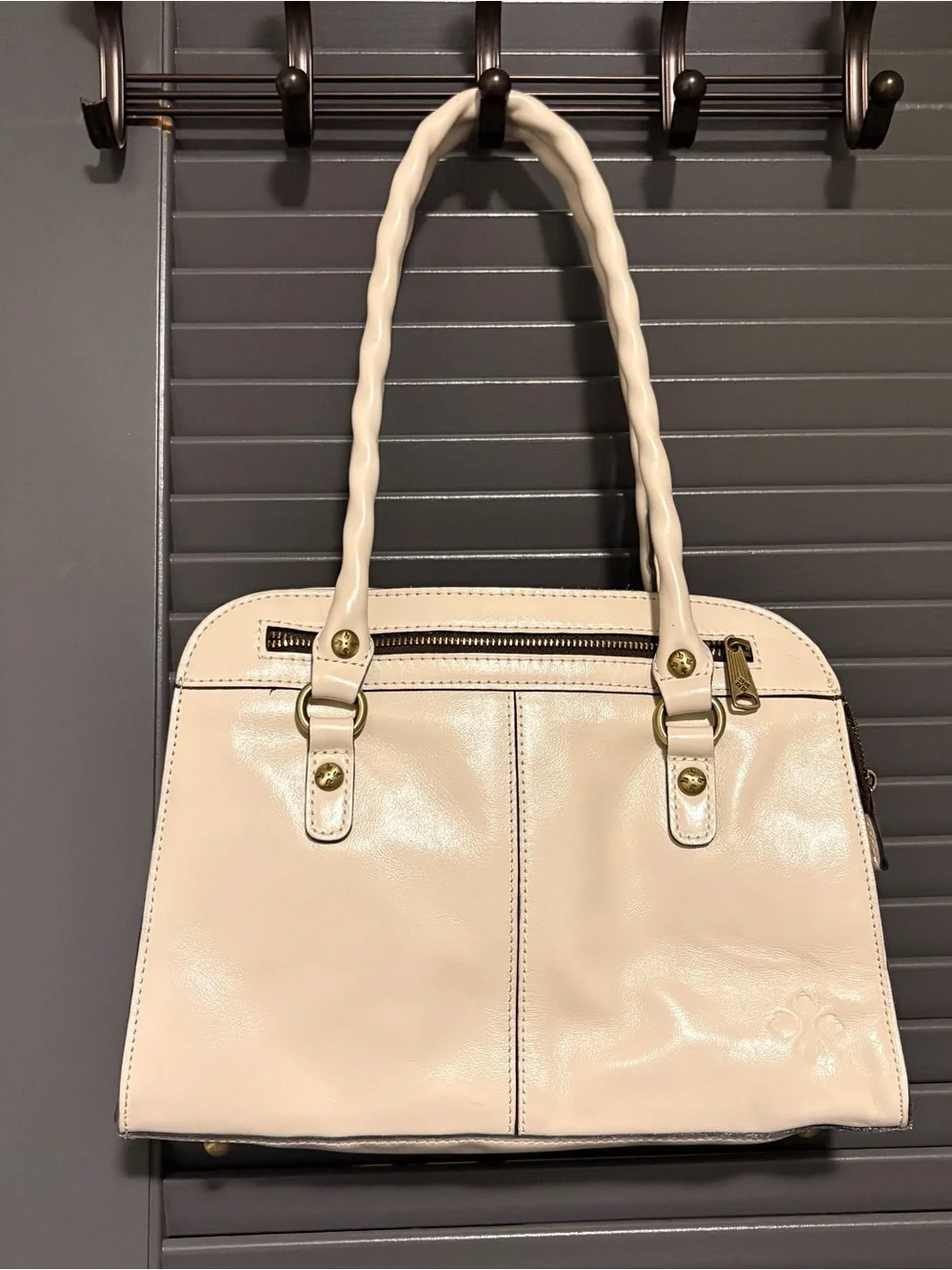 Patricia Nash Cream Leather Satchel with Twisted Handles